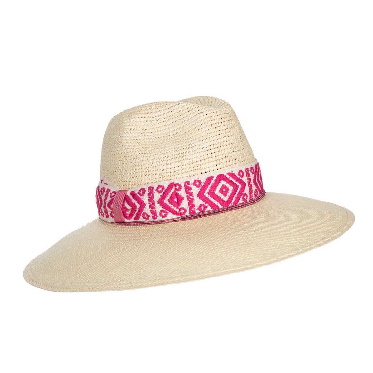 BORSALINO Women s panama hat in semi microchet with ethnic pattern band Online Hatshop for hats caps headbands